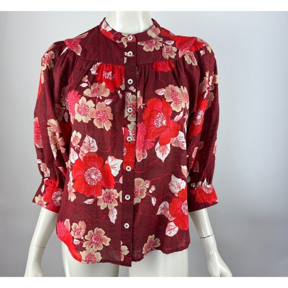 Anthropologie Porridge Floral Puff-Sleeved‎ Blouse Top Women XS NWOT Button-up - Picture 1 of 14